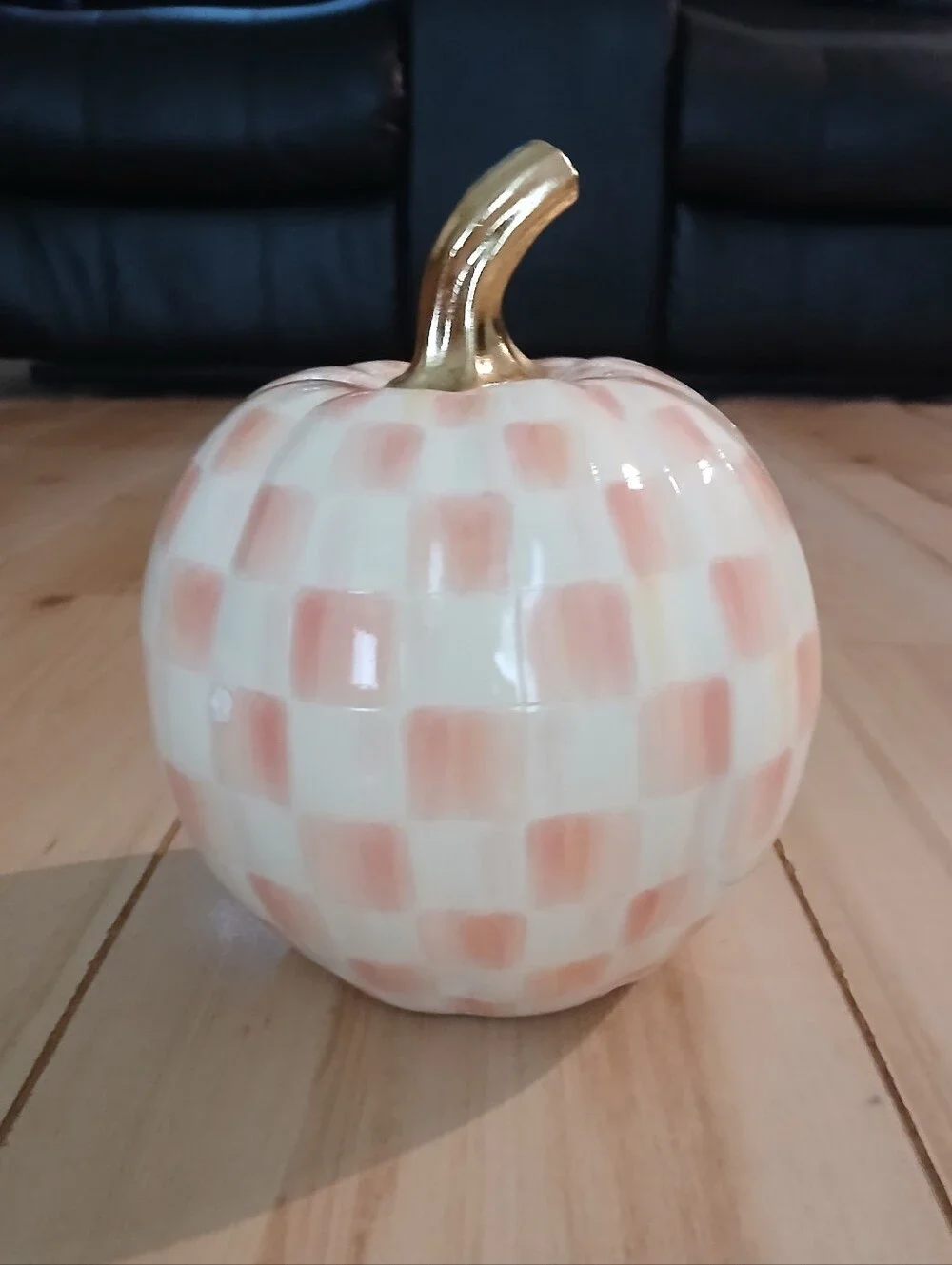 NIB MacKenzie-Childs Resin Rosy Check Pumpkin With Gold Stem Adorable Decor